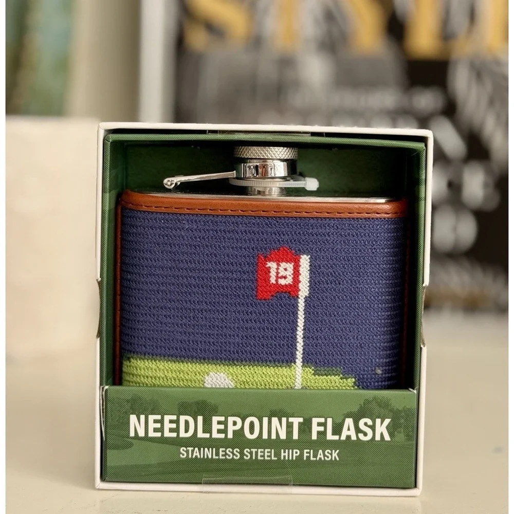 Eastwood‎ Pines Needlepoint Flask 6 oz Stainless Steel Golf Flag BNIB